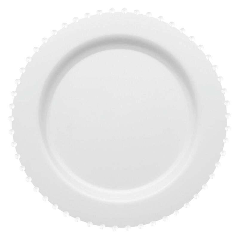 10" White Pearl String Round Plastic Dinner Plates (120 Plates) image number 0