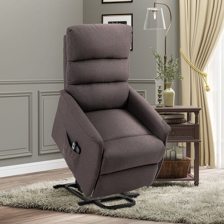 Lift Chair Recliner, Power Lift Recliner for Elderly with Remote Control and Linen Fabric Upholstery, Electric Power Lift Chair, Brown