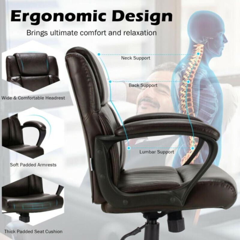 Hivvago Adjustable Leather Executive Office Chair Computer Desk Chair with Armrest