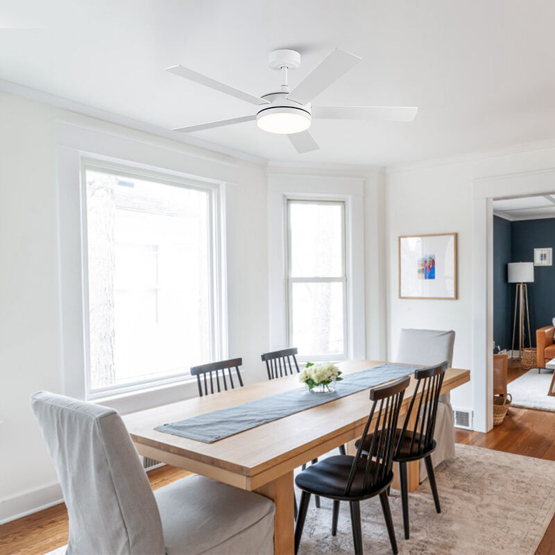 48 in. Smart Matte White Integrated LED Dimmable Reversible Blades Ceiling Fan with Light and APP Control & Remote