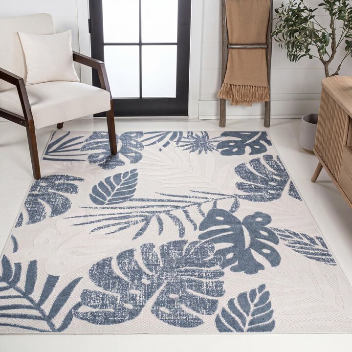 Monstera Tropical Leaf High-Low Cream/Dark Indoor/Outdoor Area Rug