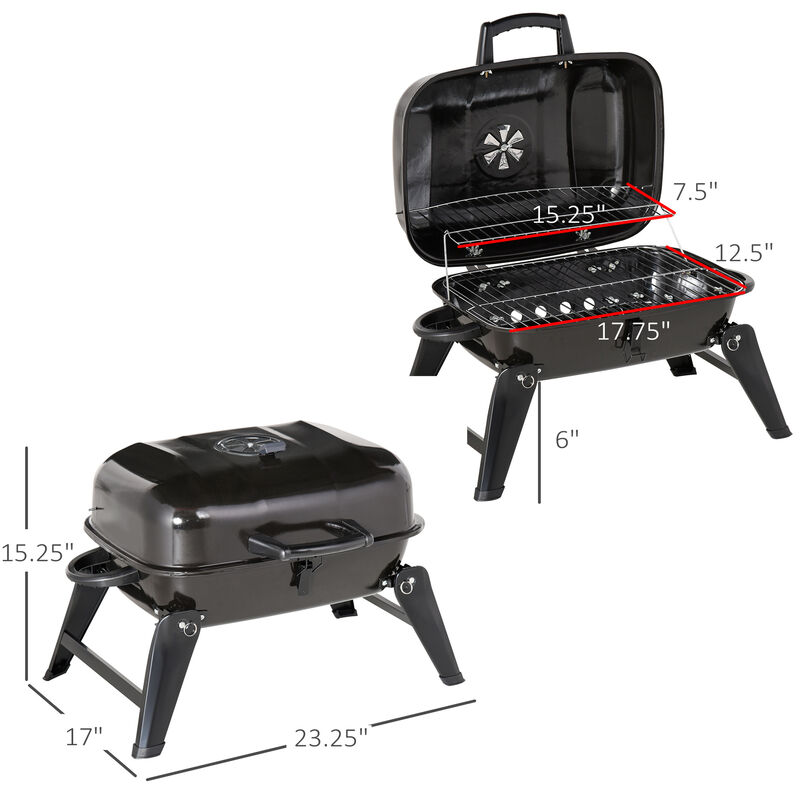 Outsunny 14" Portable Charcoal Grill, Tabletop Small BBQ Grill for Outdoor Cooking, Camping, Tailgating, Enamel Coated, Vent, Folding Legs, Black
