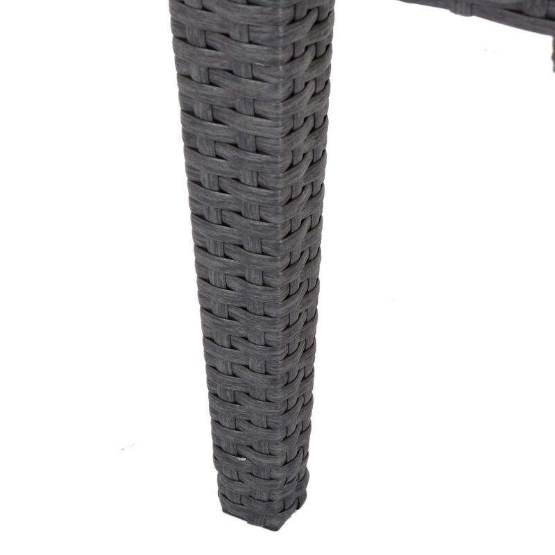 Annie Outdoor Square Accent Table, Tempered Glass, 20 Inch Gray Wicker - Benzara