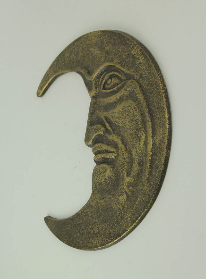 Bronze Finish Cast Iron Crescent Man in the Moon Face Indoor Outdoor Wall Decor image number 1