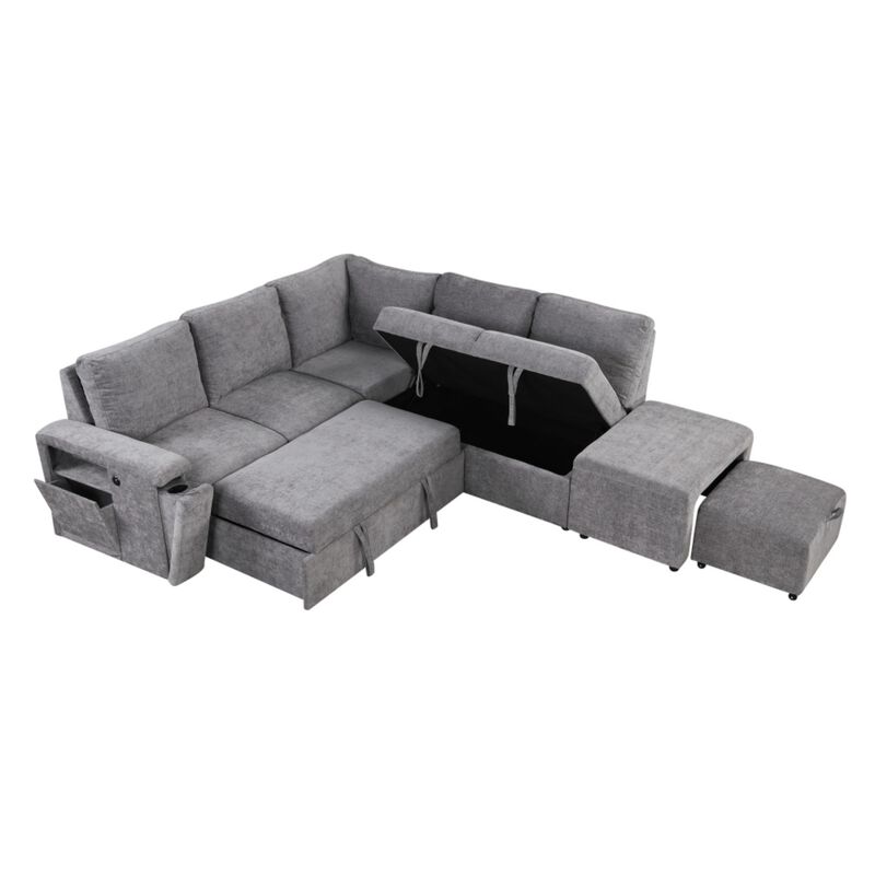 Gabdor L‑Shaped Pull‑Out Sectional Sofa Bed image number 8