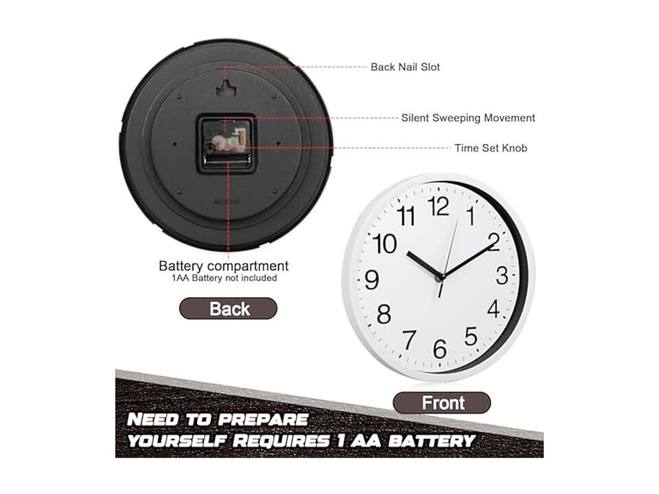 Pcs Bulk Black Wall Clock 12 Inch Silent Non Ticking Modern Battery Operated
