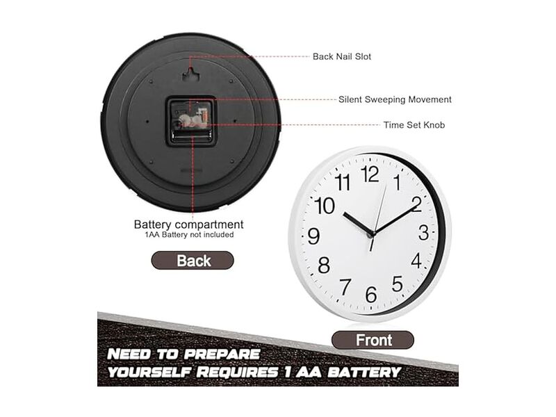 Pcs Bulk Black Wall Clock 12 Inch Silent Non Ticking Modern Battery Operated image number 1