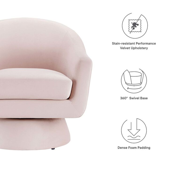 Astral Performance Velvet Fabric and Wood Swivel Chair