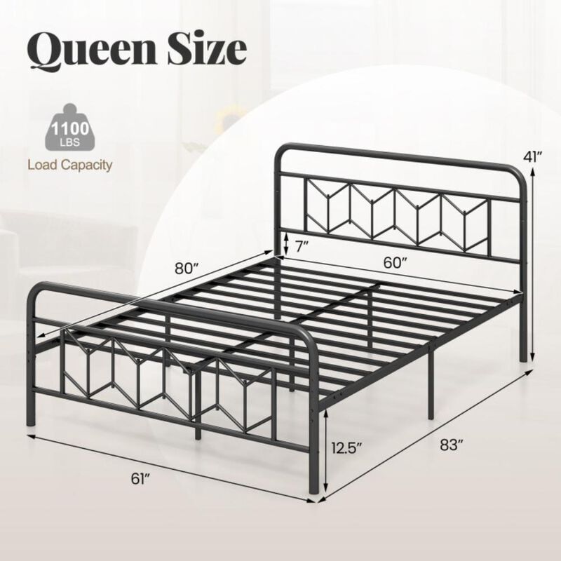 Hivvago Platform Bed with High Headboard and Snap Lock Metal Slats