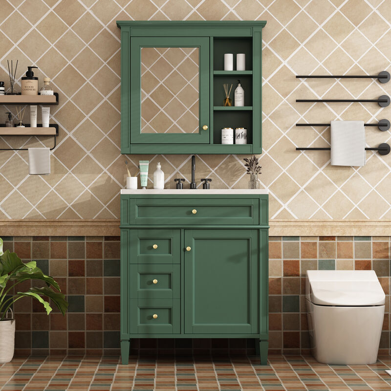 Merax Bathroom Vanity Set with Mirror Cabinet, Ceramic 3-Hole Basin, Soft-Close Storage image number 2