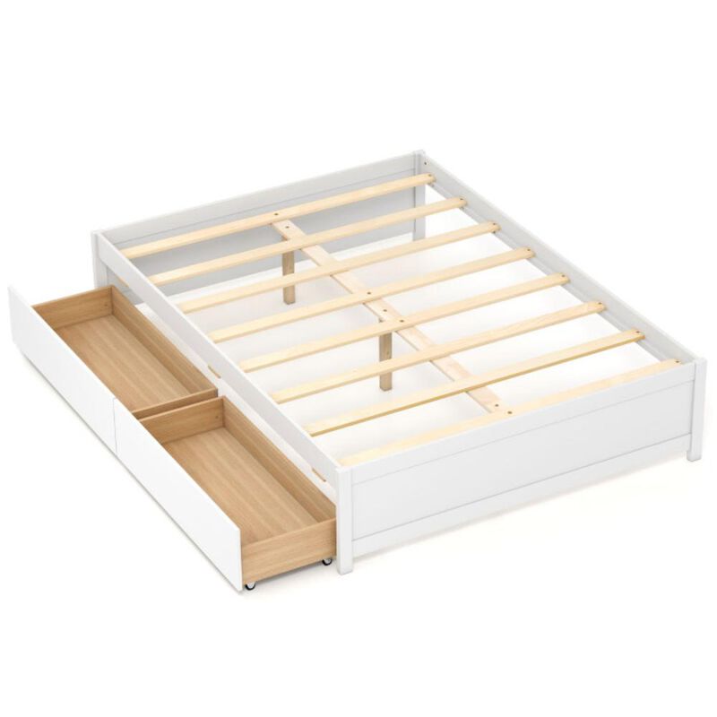 Hivvago Full Size Wooden Bed Frame with 2 Rolling Storage Drawers