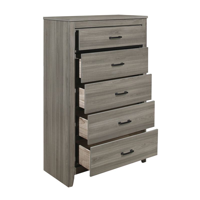 Dark Gray Finish Transitional Look 1pc Chest of 5 Drawers Industrial Rustic Modern Style Bedroom Furniture
