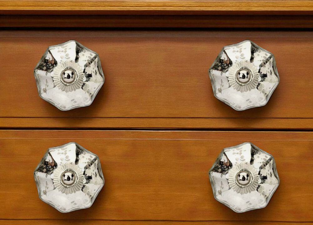 HomeRoots Set of Six Silver Glass Drawer Pull Knobs
