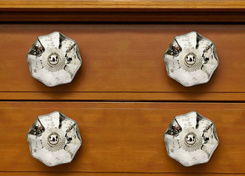 HomeRoots Set of Six Silver Glass Drawer Pull Knobs image number 1