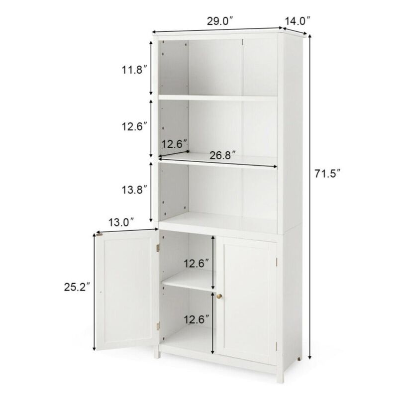 Hivvago Standing Wooden Bookcase with  3 Tier Open Book Shelving and Double Doors