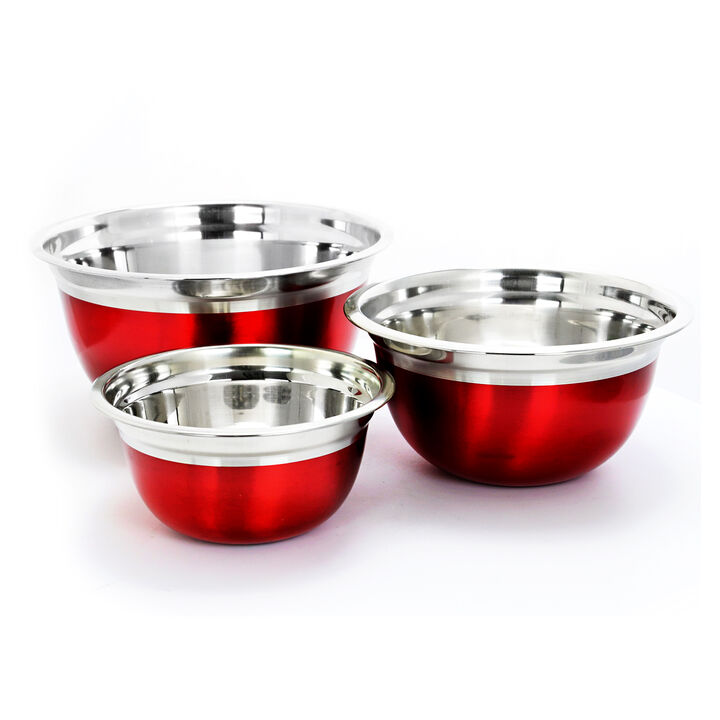 Oster Rosamond 3 Piece Stainless Steel Round Mixing Bowls in Red