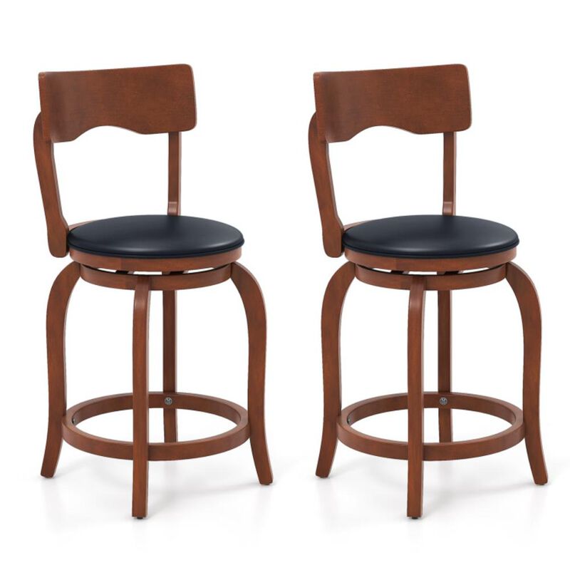 Hivvago Swivel Bar Stools Set of 2 with Rubber Wood Frame and Upholstered Seat
