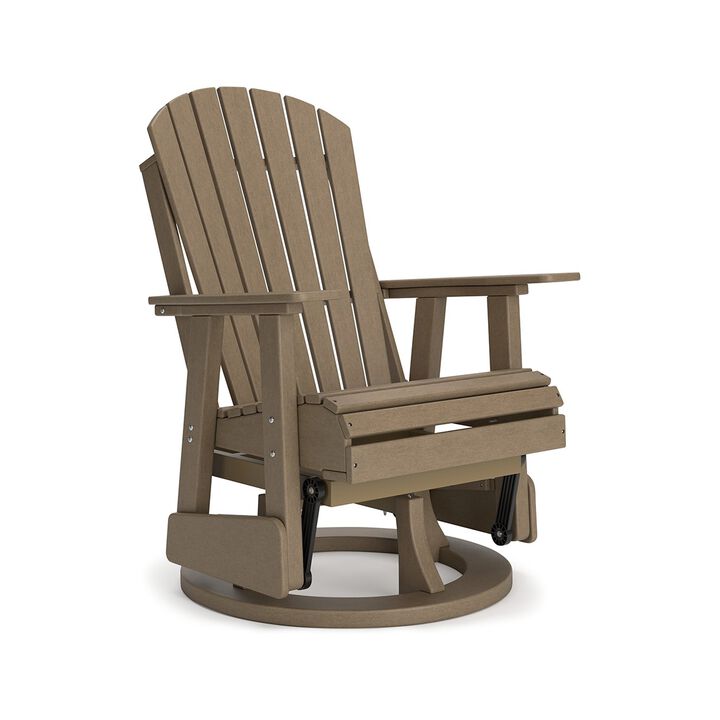 Sami 31 Inch Outdoor Swivel Glider Chair, Slatted, Adirondack, Brown Finish - Benzara