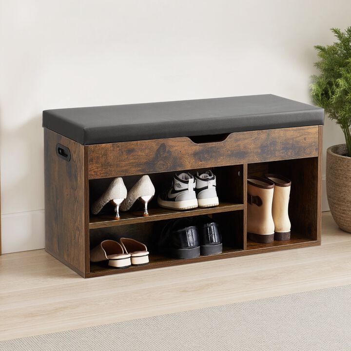 Entryway Shoe Bench with Lift Top Storage, Cushion Seat & 3 Cabinets Organizer