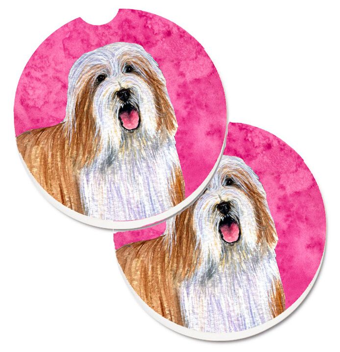 Caroline's Treasures Pink Bearded Collie Set of 2 Cup Holder Car Coasters LH9375PKCARC, 2.56, Multicolor