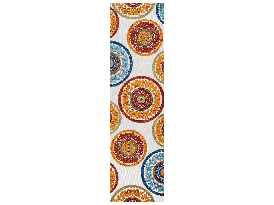 Circus Medallion High-Low Red/Blue 2 ft. x 10 ft. Indoor/Outdoor Runner Rug