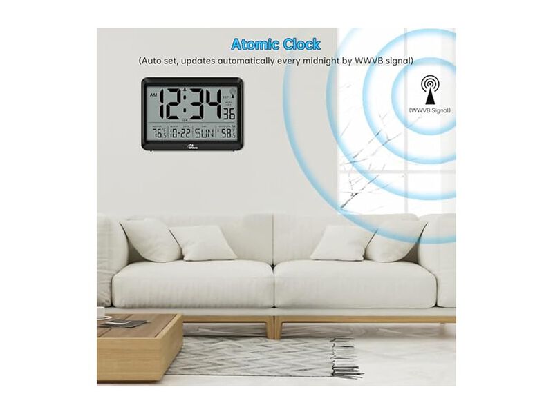 Atomic Temperature Digital Self Setting Wall Clock Outdoor Battery Operated image number 2