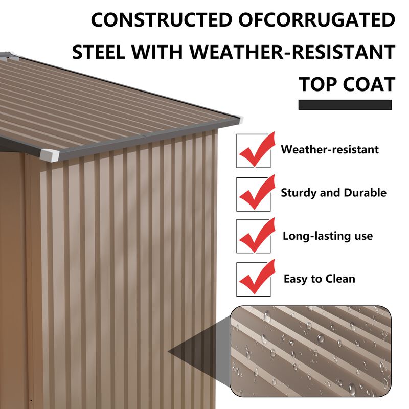 WOW PIONEER 8FT x 6FT Galvanized Steel Garden Shed with Apex Roof Weather Resistant Spacious Outdoor Storage for Patio Backyard Tools and Equipment image number 6