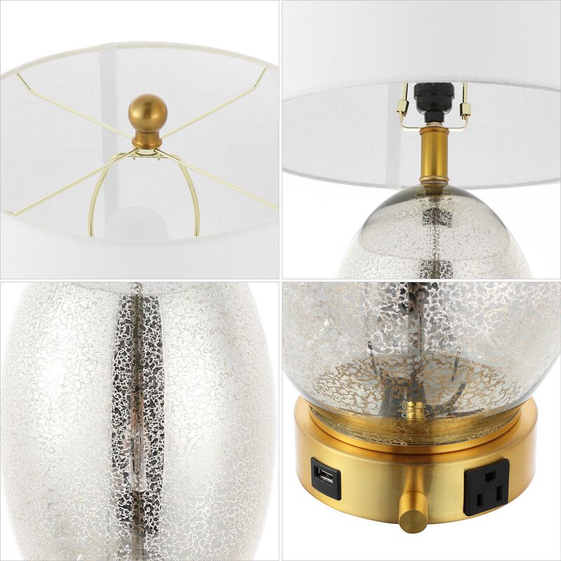 Reese 1-Outlet Contemporary Style Iron/Glass LED Table Lamp with USB Charging Port