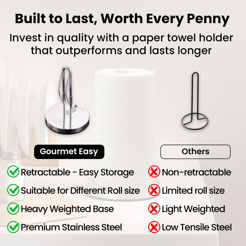 Gourmet Easy Paper Towel Holder Stainless Steel One-Hand Tear Adjustable Space Saving image number 5