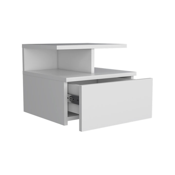 Bedroom Wall-Mounted Nightstand – One Drawer Faux Wood Floating Table