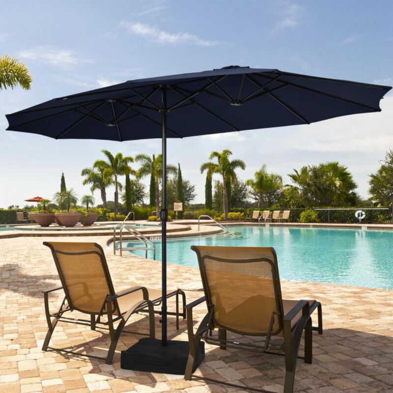 Hivvago Double-Sided Twin Patio Umbrella with Crank and Base
