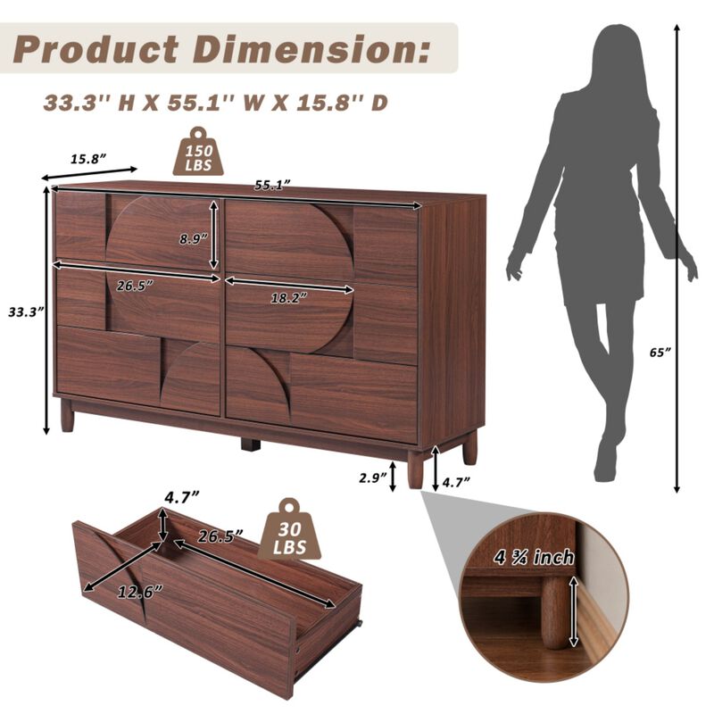 Crorn Mid Century 6-Drawer Dresser image number 9