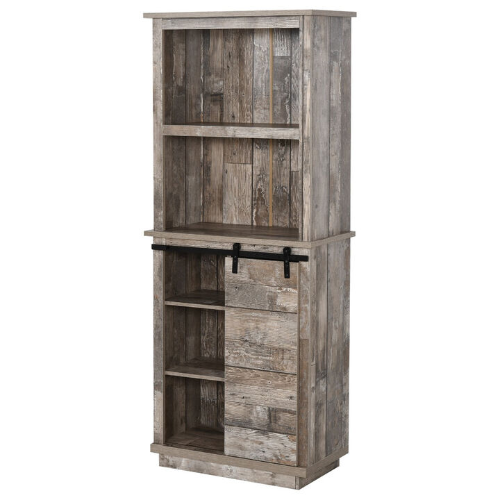Rustic Kitchen Buffet Hutch, Freestanding Pantry Storage Cabinet with Sliding Barn Door, Adjustable Shelf, Vintage Wood