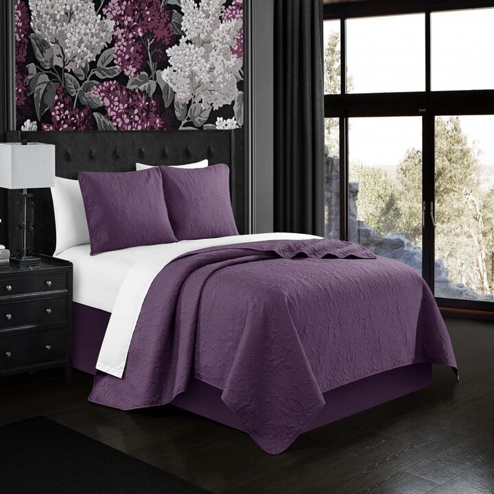 Chic Home Sachi Floral Scroll Pattern Design Bedding Quilt Set - Twin 66x86", Purple