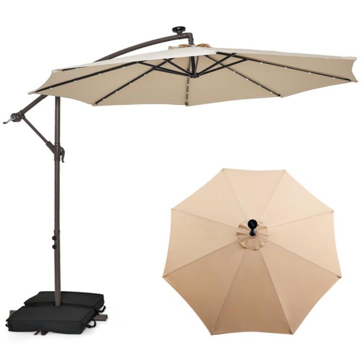 Hivvago 10 Feet Cantilever Umbrella with 32 LED Lights and Solar Panel Batteries