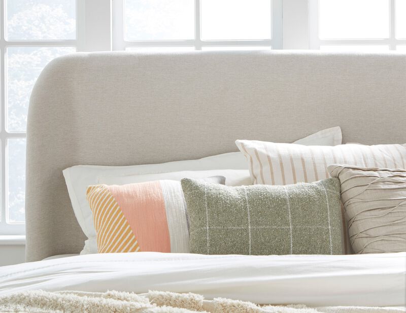 Penny Upholstered Platform Bed in Buff Cream Ash and Oatmeal Linen