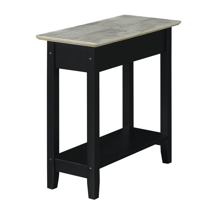 Convenience Concepts American Heritage Flip Top End Table With Charging Station, Faux Birch/Black
