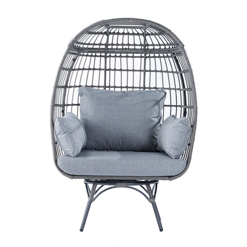 Flash Furniture Oversized Wicker Egg Swivel Lounge Chair, Gray Cushions/Gray Frame image number 4