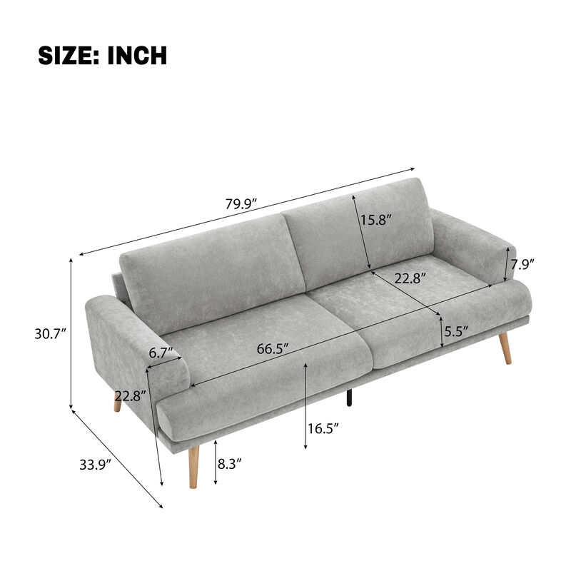 Merax Chenille Minimalist 3-Seater Sofa with Solid Rubberwood Legs image number 3