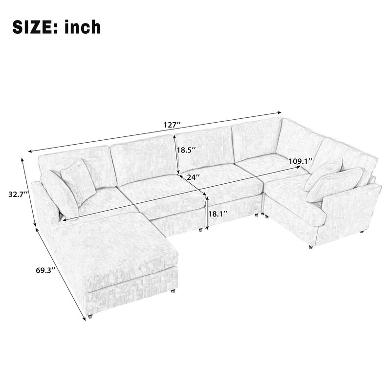 Merax U-Shaped Sectional Sofa with Movable Ottoman image number 8