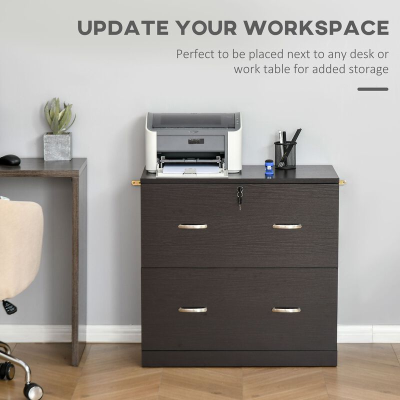 Espresso File Organizer: 2-Drawer Cabinet with Lock for A4 Size