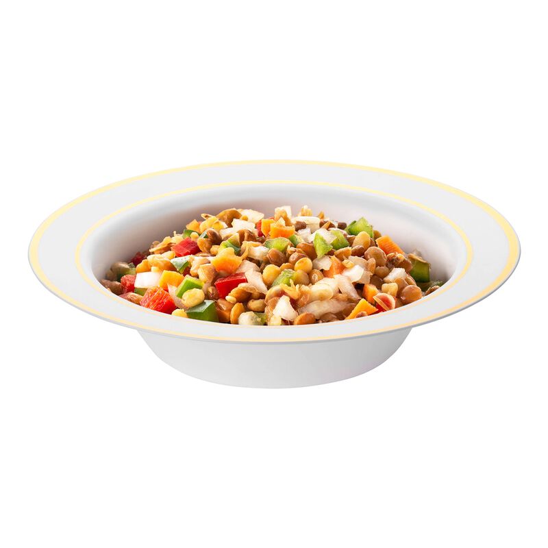 12 oz. White with Gold Edge Rim Plastic Soup Bowls (120 Bowls) image number 2