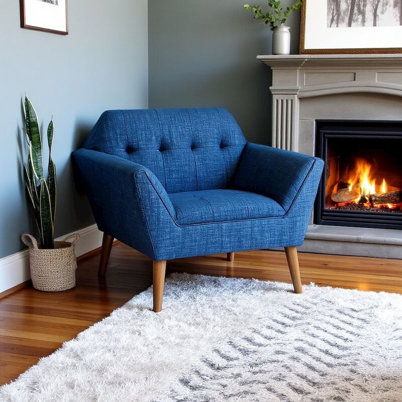 Starlight Canyon Home Blue Upholstered Accent Chair with Solid Wood Frame, Comfortable Armchair