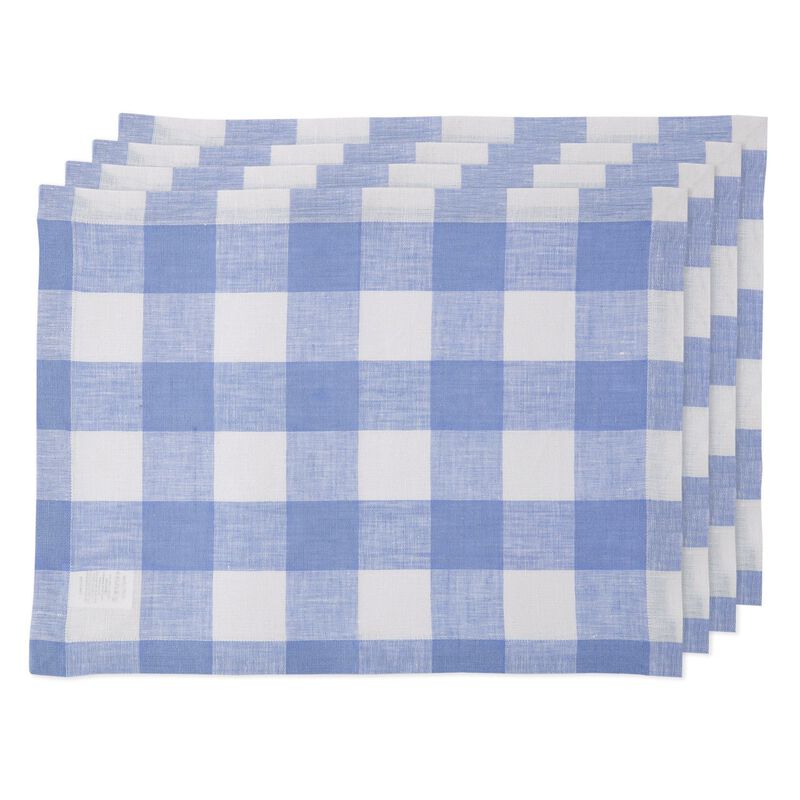Solino Home Buffalo Check 100% Linen Placemats &ndash; Set of 4, 14 x 19 in, Machine Washable, Holiday and Everyday Dining