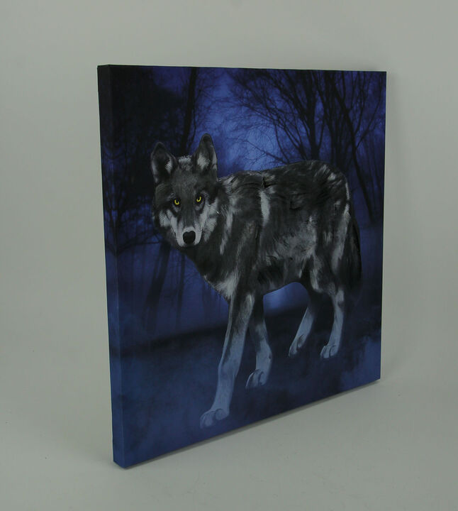 Lone Wolf In the Blue Misty Moonlit Forest Canvas Print