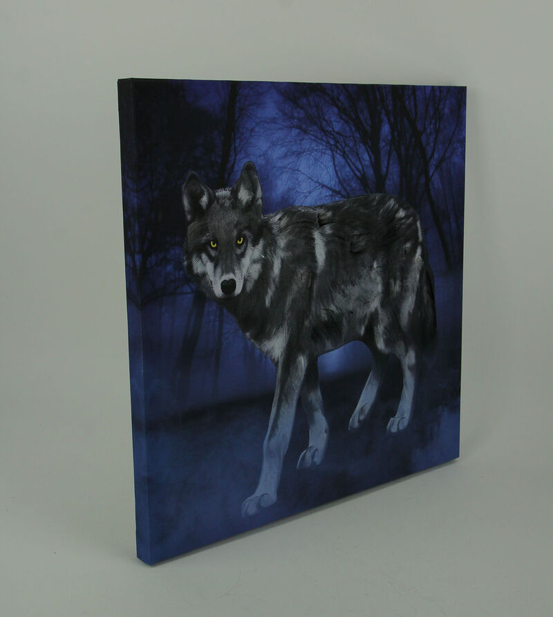 Lone Wolf In the Blue Misty Moonlit Forest Canvas Print image number 1