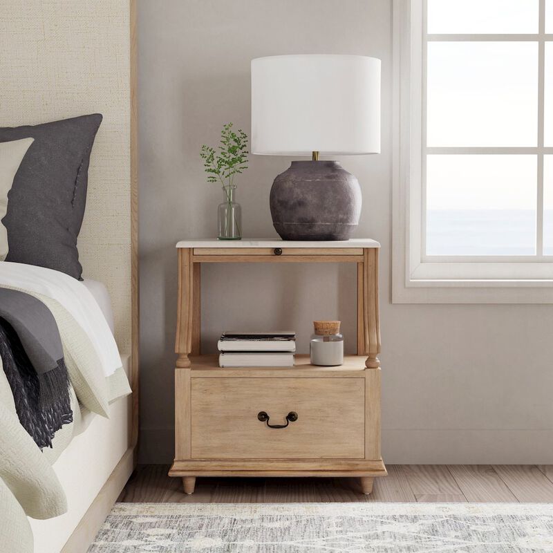 Butler Specialty Mabel Marble 1 drawer Nightstand, Tan/Beige image number 2