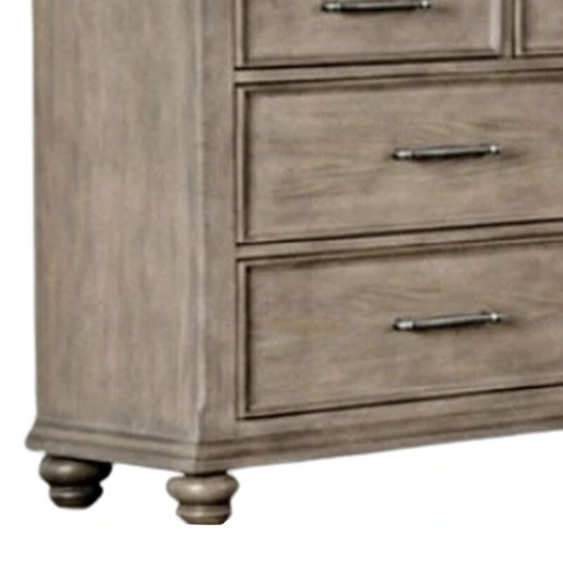 Zea Wide Dresser, 9 Drawers w Chrome Handle, Bun Feet, Aged Oak Brown image number 4