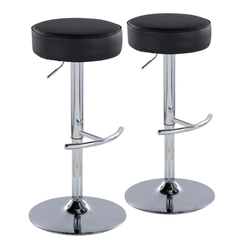 Lumisource Dot Contemporary Adjustable Barstool with Swivel in Chrome Metal, Faux Leather - Set of 2 image number 1