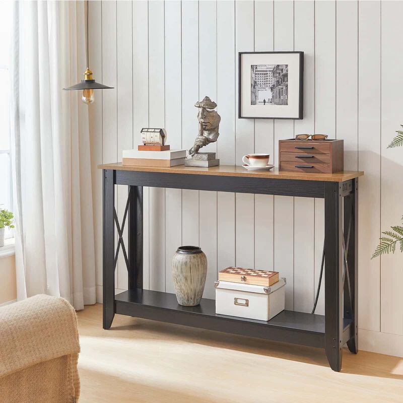 Modern Console Table with Power Station, USB Ports for Entryway Use-Brown image number 1
